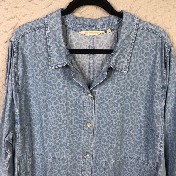 Soft Surroundings Shirt Womens 2X Blue Leopard Tencel Button Front SF3135 - Picture 15 of 16